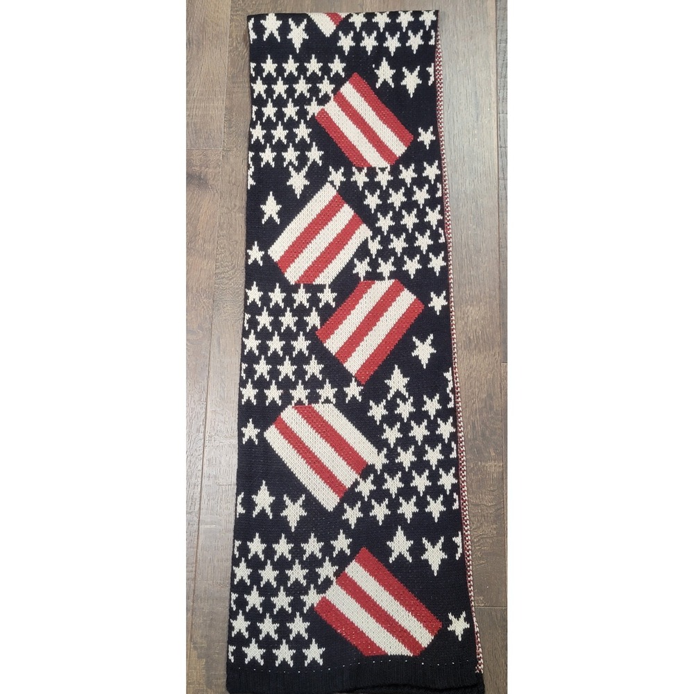 Americana Star Flag Knit Scarf Extra Long Patriotic 6ft